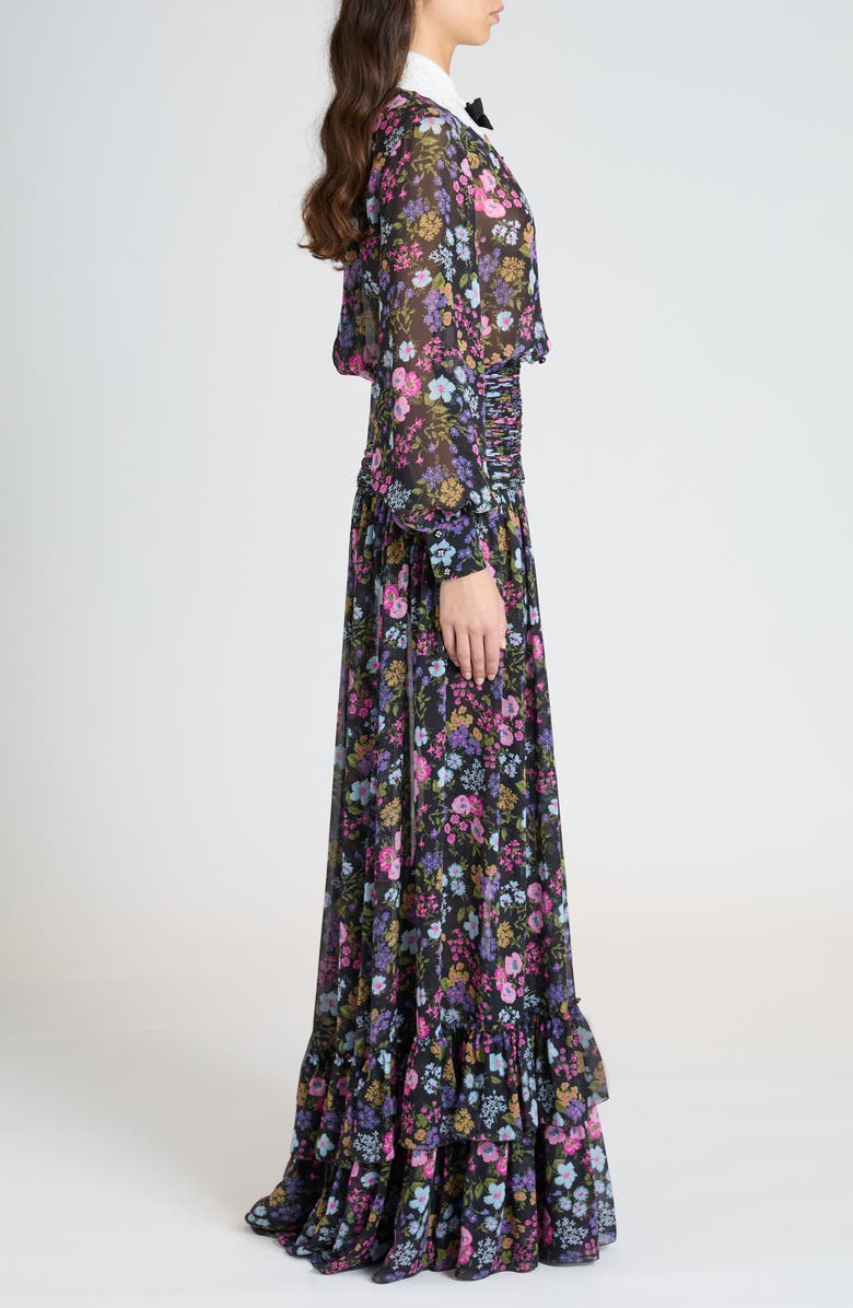 Valentino Garavani Floral Print Long Sleeve Silk Georgette Gown, Alternate, color, Nero Multi