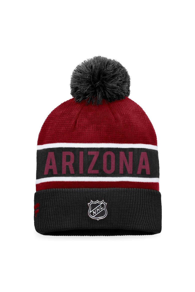 Men's Fanatics Branded Black/Garnet Arizona Coyotes Authentic Pro Rink Cuffed Knit Hat with Pom, Alternate, color, Black