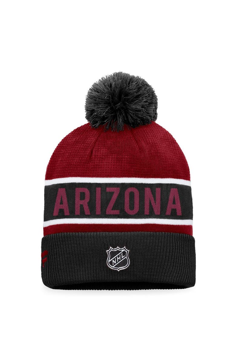 FANATICS Men's Fanatics Branded Black/Garnet Arizona Coyotes Authentic Pro Rink Cuffed Knit Hat with Pom, Alternate, color, Black
