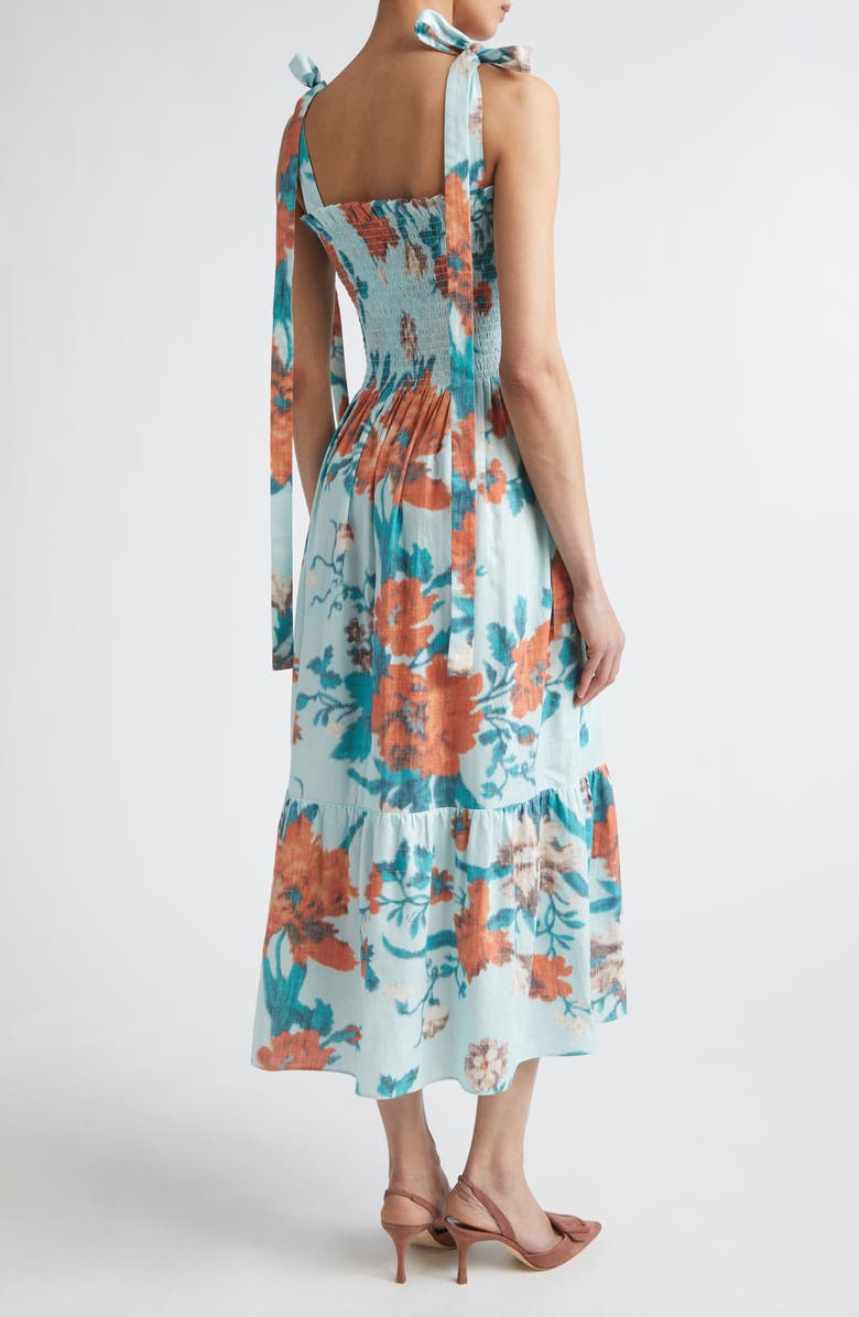 Erdem Floral Tiered Cotton Midi Sundress, Alternate, color, Trailing Poppy Dream Blue