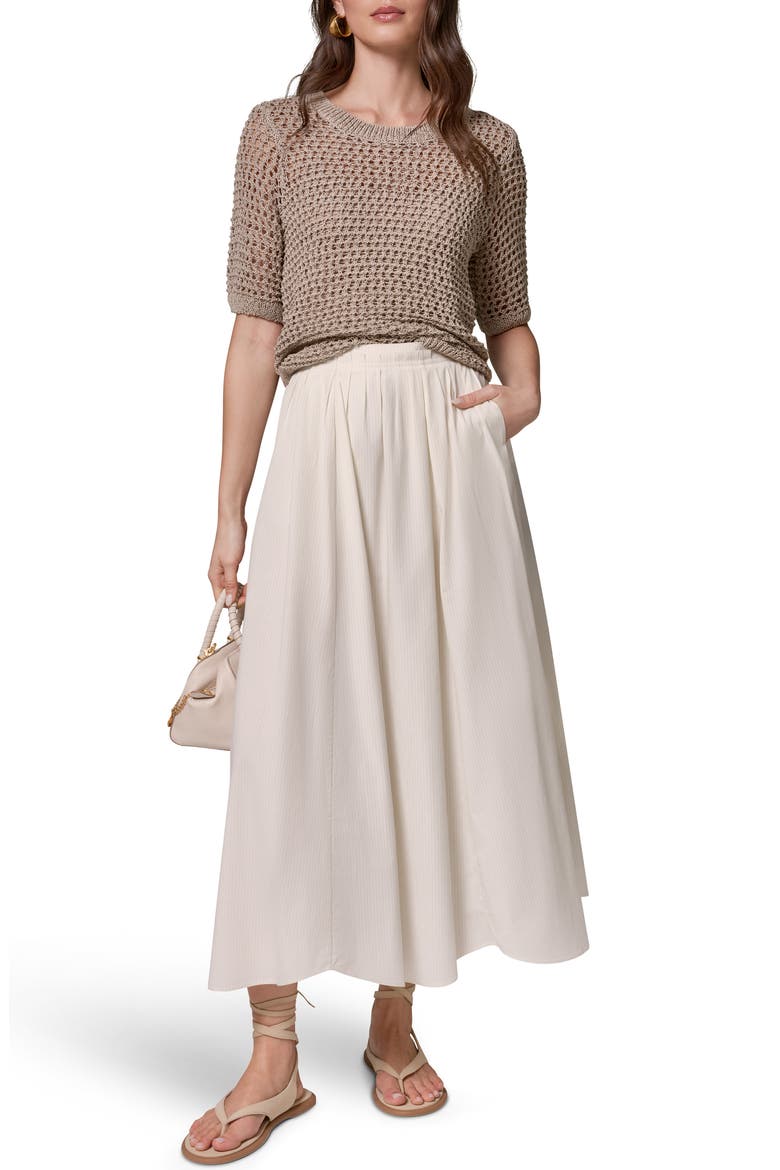 Pleated Stretch Poplin Midi Skirt, Alternate, color, CREAM PINSTRIPE