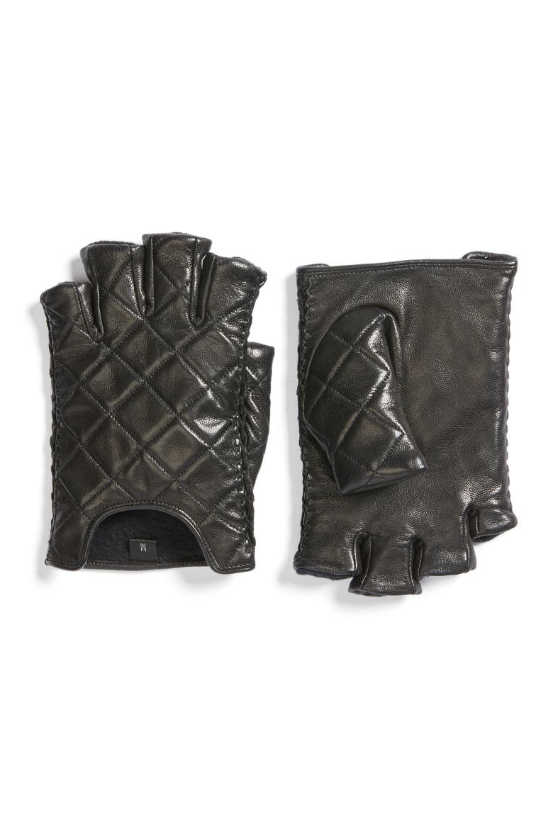 Quilted Goatskin Leather Fingerless Gloves, Main, color, BLACK