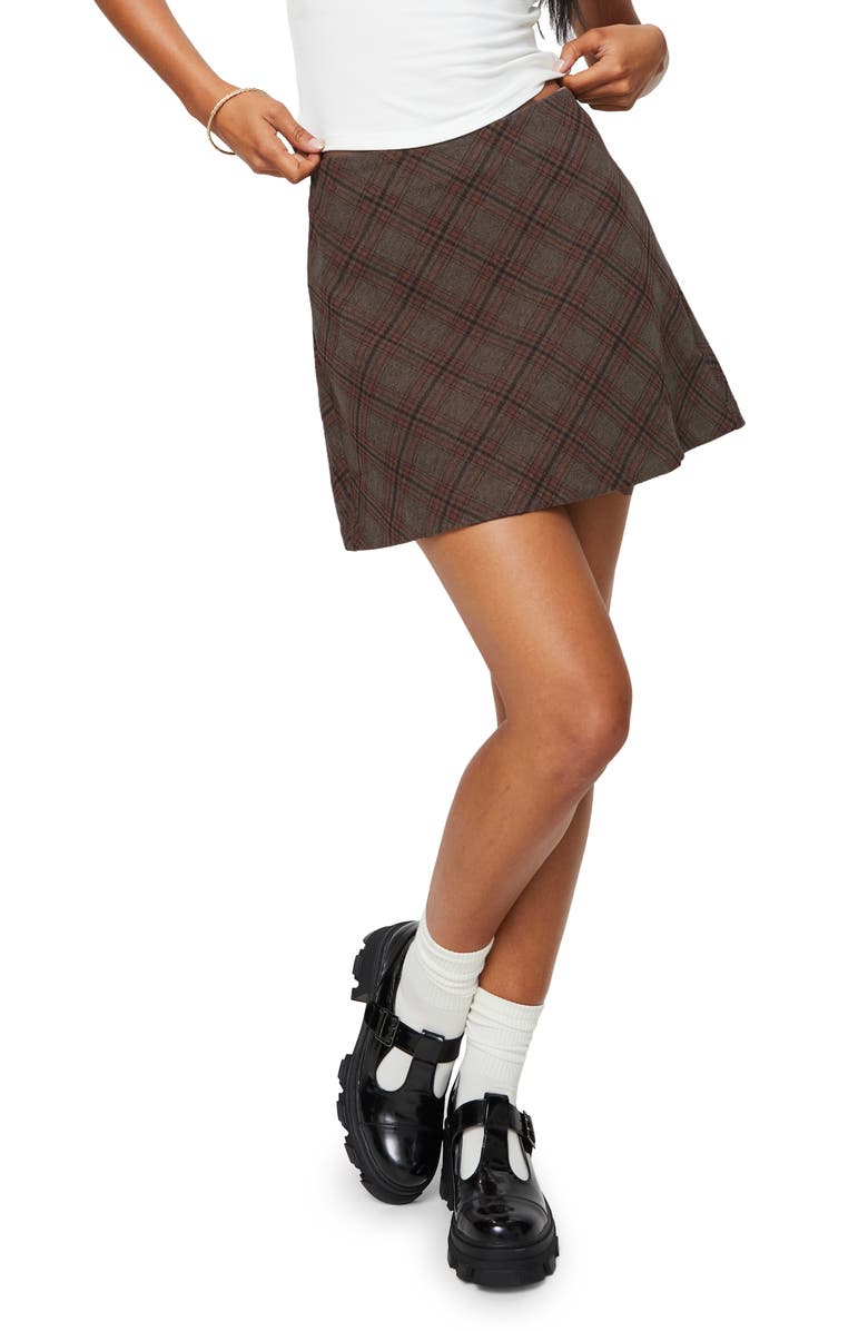 Princess Polly Fike Plaid Cotton Blend Miniskirt, Main, color,