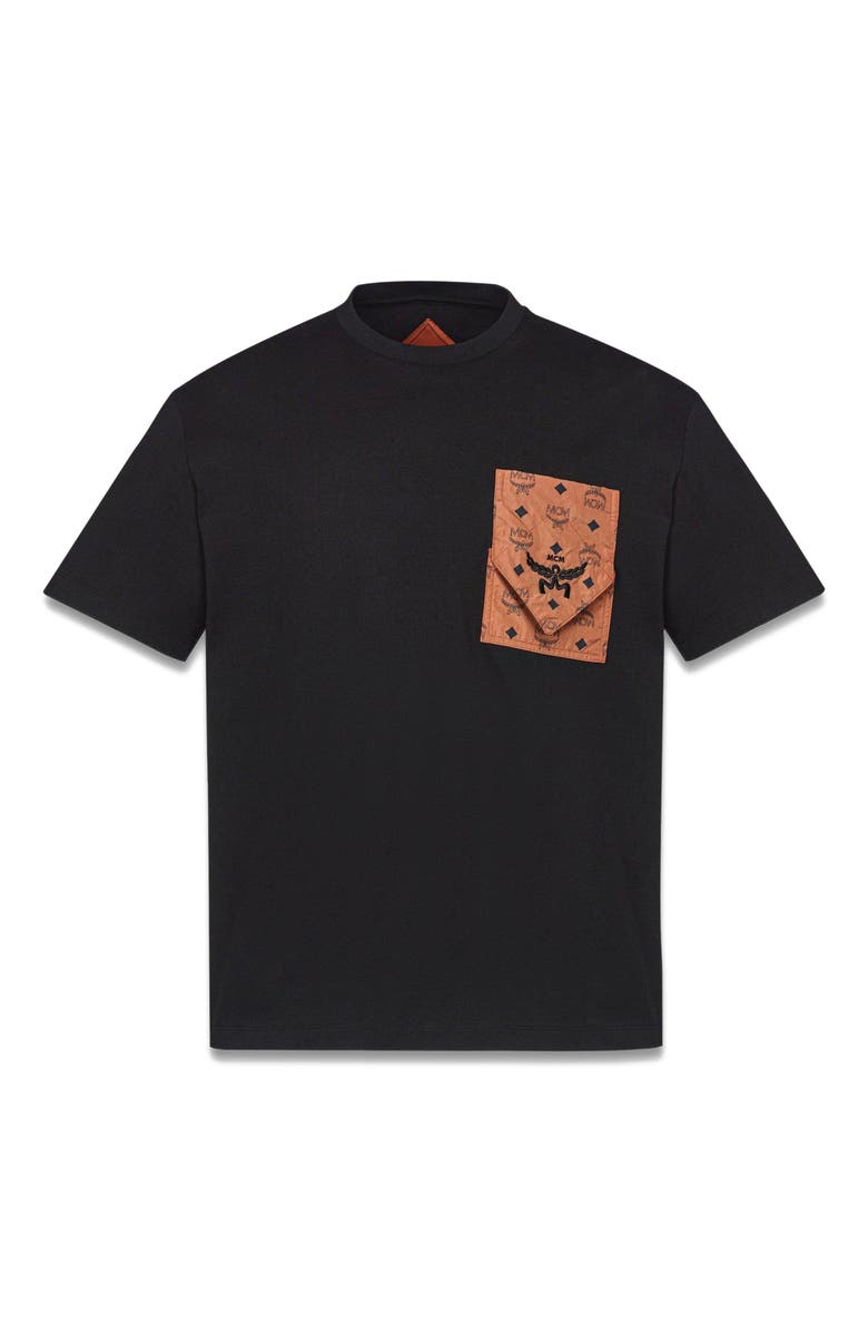 MCM Monogram Patch Pocket T-Shirt in Organic Cotton, Alternate, color, Black
