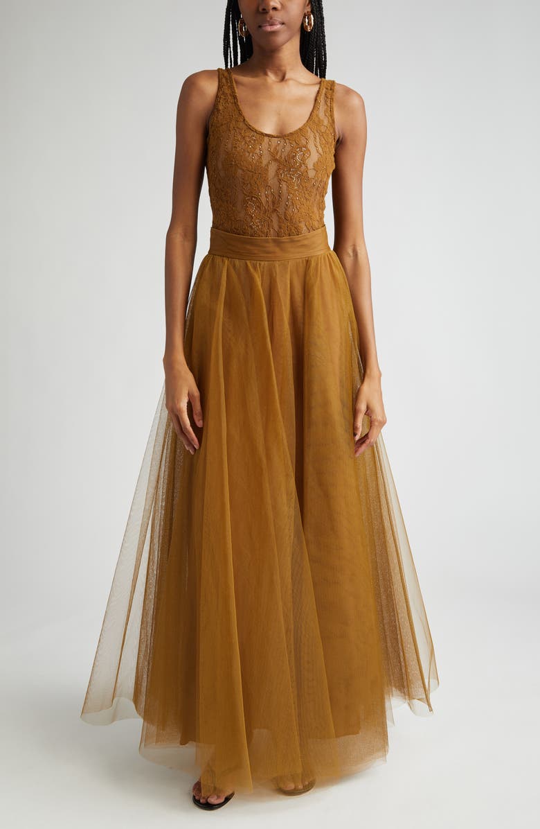 Zimmermann Scoop Neck Lace Bodysuit, Alternate, color, Hazelnut