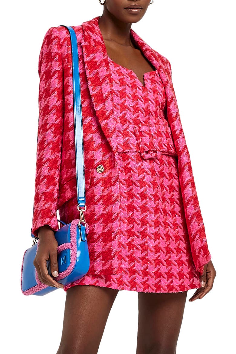 Houndstooth Bouclé Blazer, Main, color, PINK