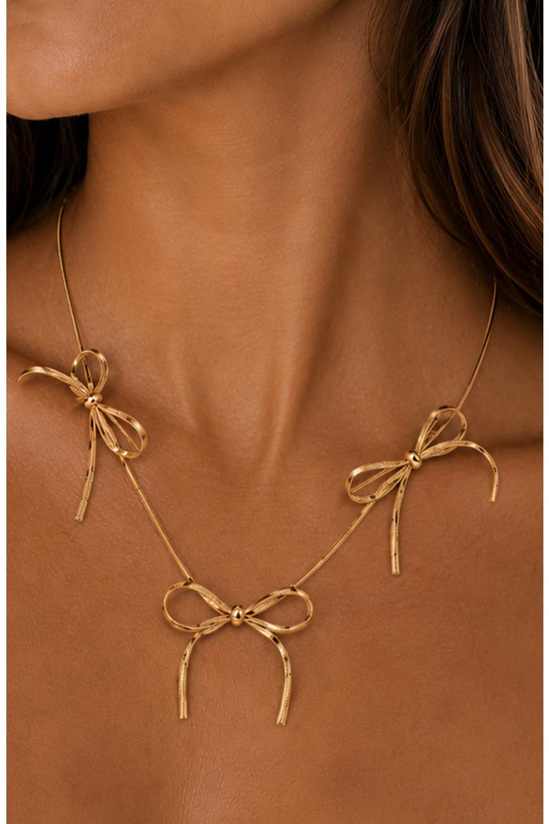 Bow Station Necklace, Alternate, color, GOLD