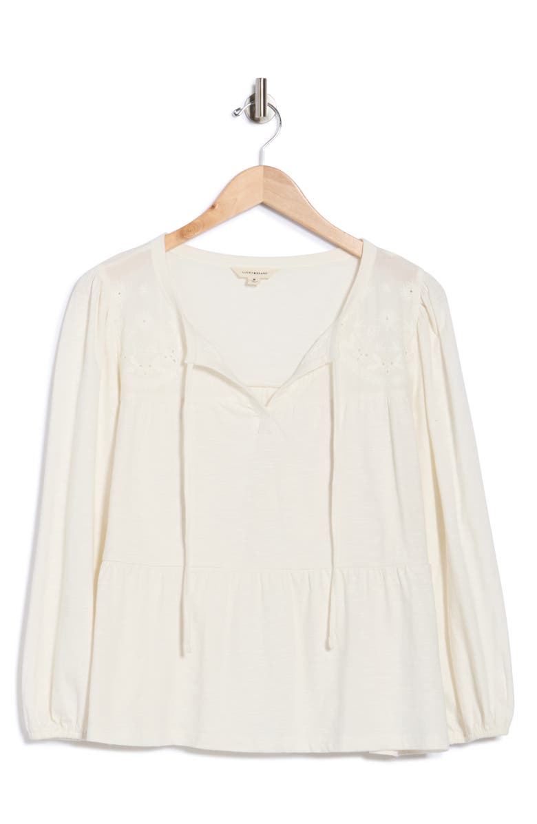 Lucky Brand Long Sleeve Cotton Babydoll Top, Alternate, color, Tofu