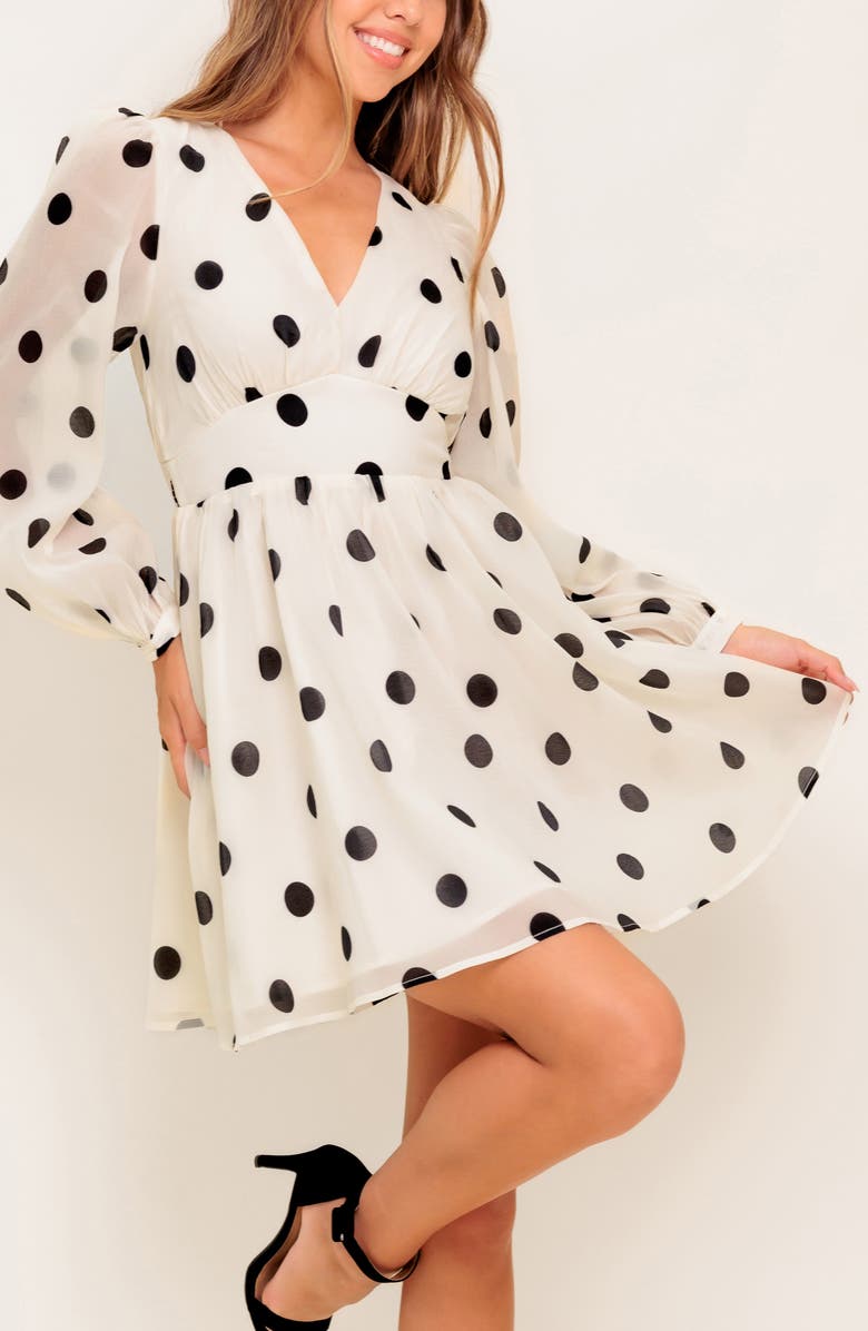 FLYING TOMATO Polka Dot Long Sleeve Fit & Flare Dress, Alternate, color,