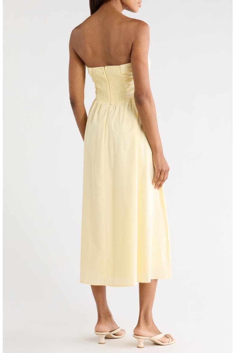 Ruched Strapless Midi Dress, Alternate, color, STRAW YELLOW