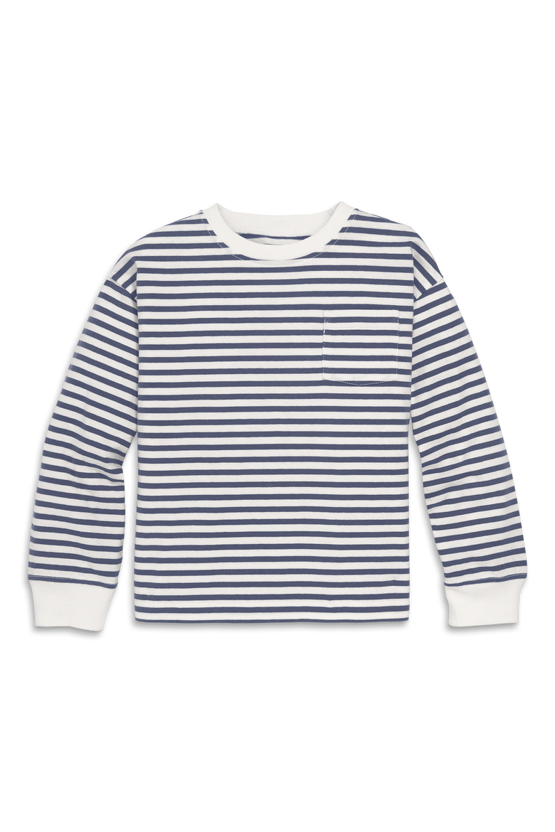 Kids Long Sleeve Easy Stripe Tee, Main, color, Ivory Sunwashed Navy Stripe
