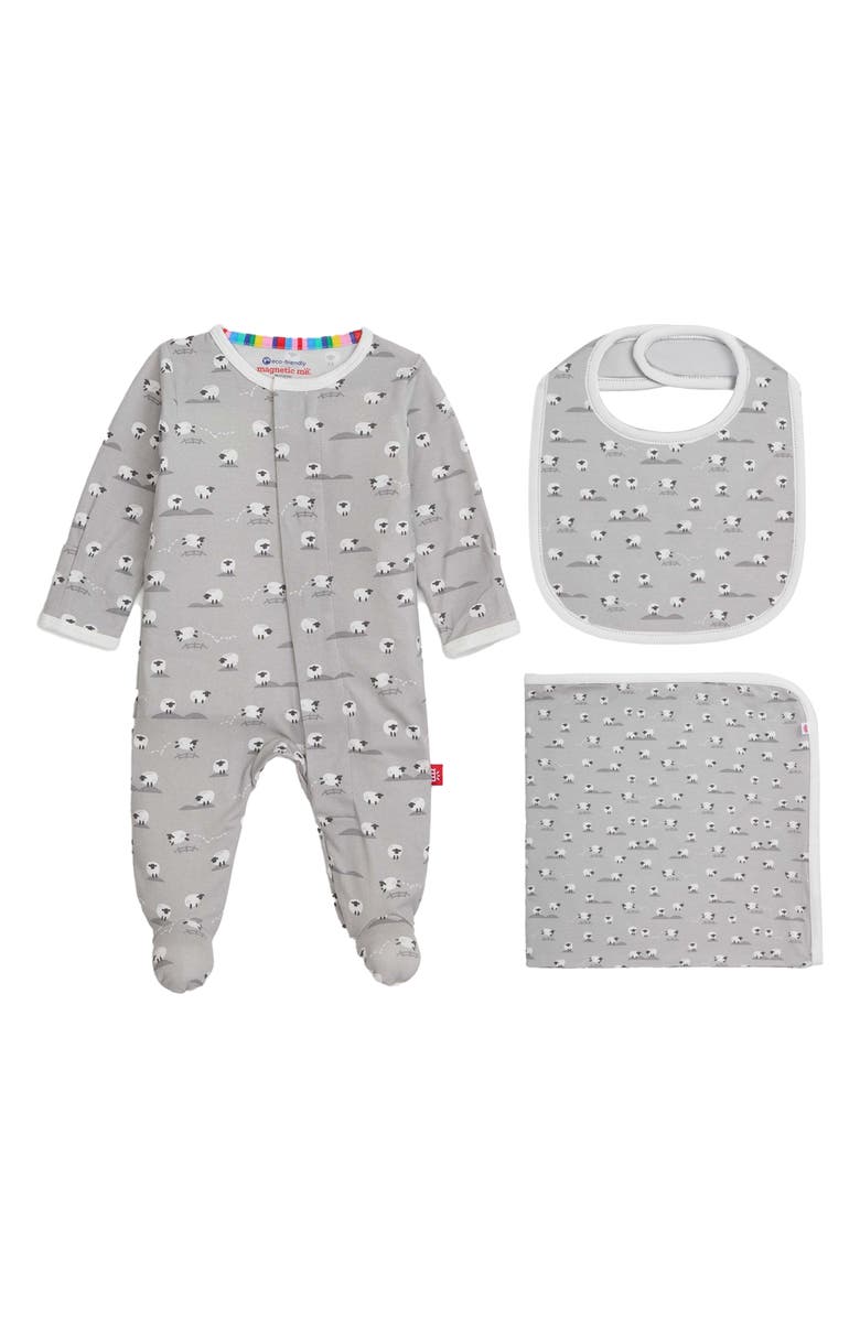 Magnetic Me Baa Baa Baby Magnetic Footie, Bib & Blanket Gift Set, Main, color, Grey