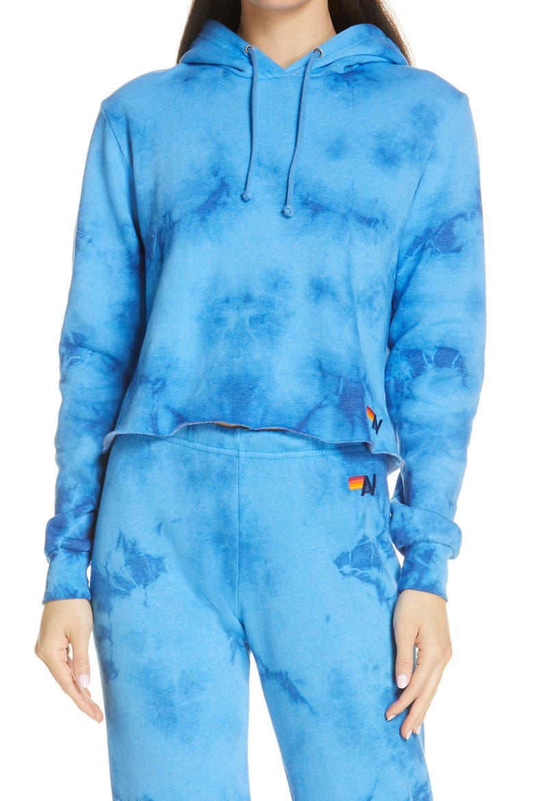 Tie Dye Crop Hoodie, Main, color, TIE DYE CRYSTAL ROYAL