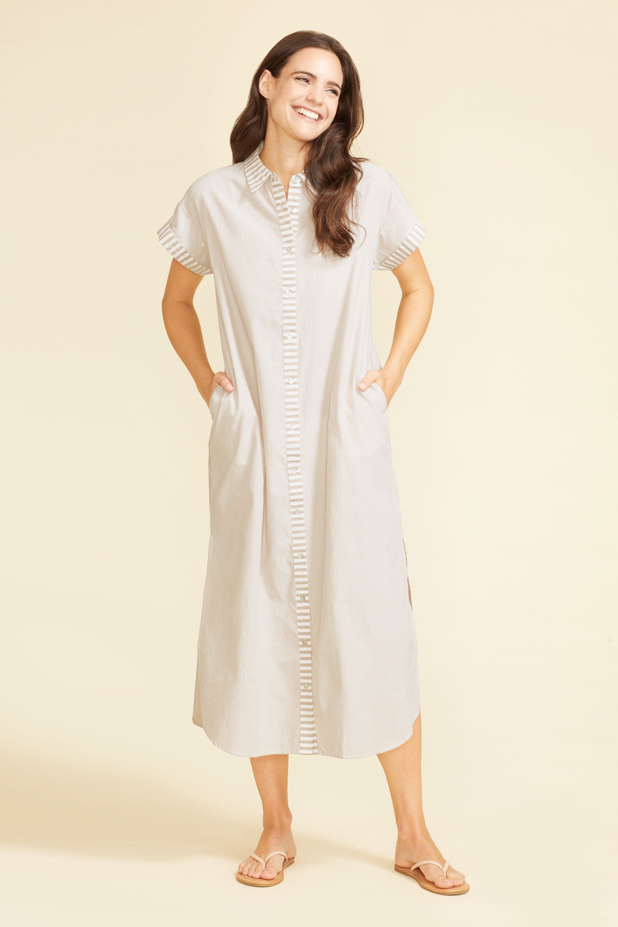 Riga Short Sleeve Striped Midi Dress