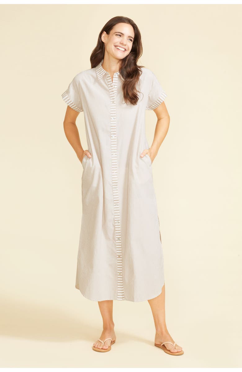 SITANO Riga Short Sleeve Striped Midi Dress, Main, color, Tan Stripes