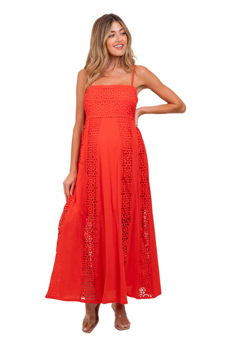 Crochet Lace Paneled Maxi Dress, Alternate, color, Red