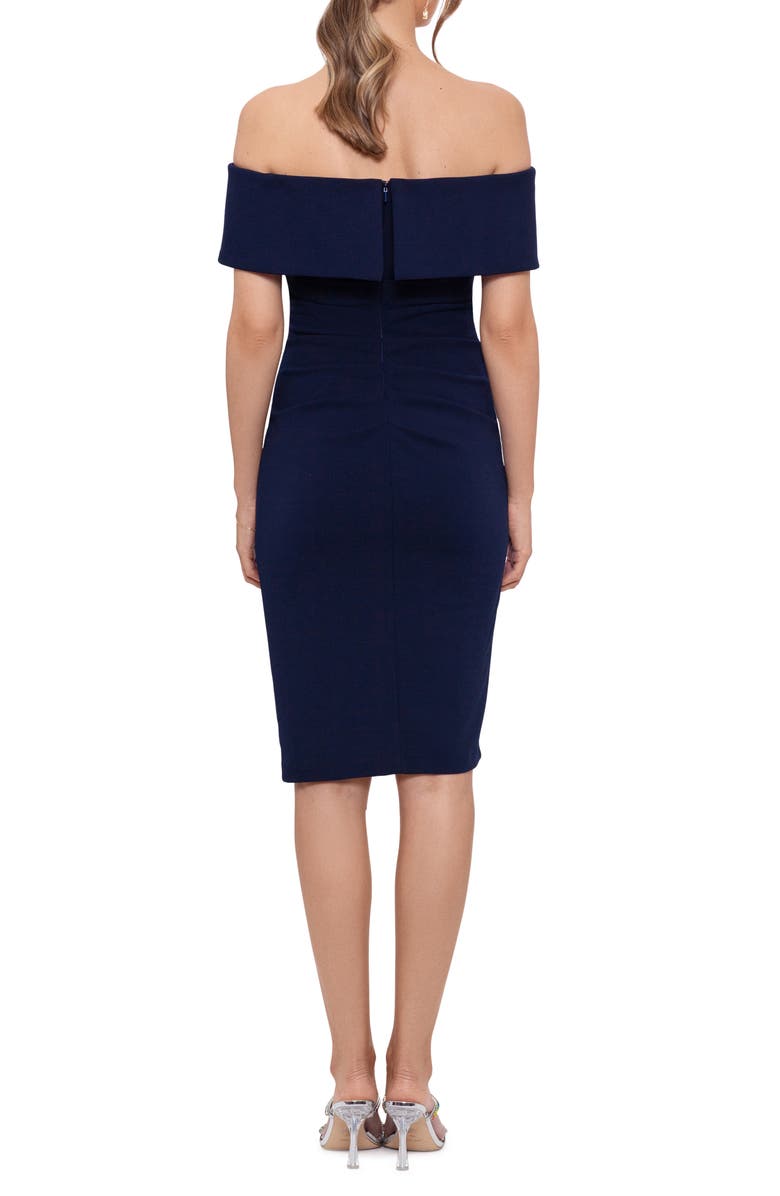 Xscape Evenings Off the Shoulder Ruffle Scuba Crepe Cocktail Dress, Alternate, color,