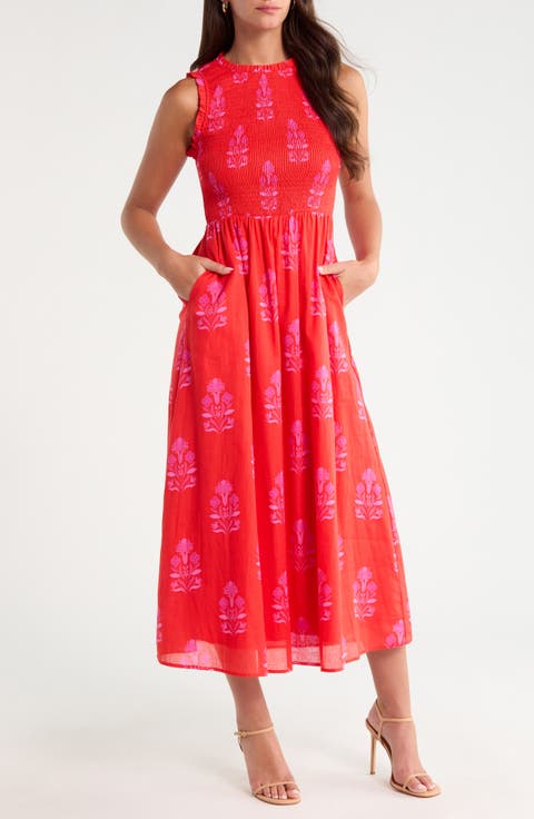 Cecil Print Smocked Sleeveless Maxi Dress