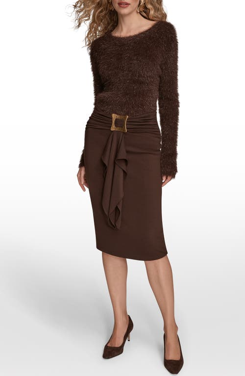 Donna Karan New York Square Buckle Ruffle Knit Skirt In Brown