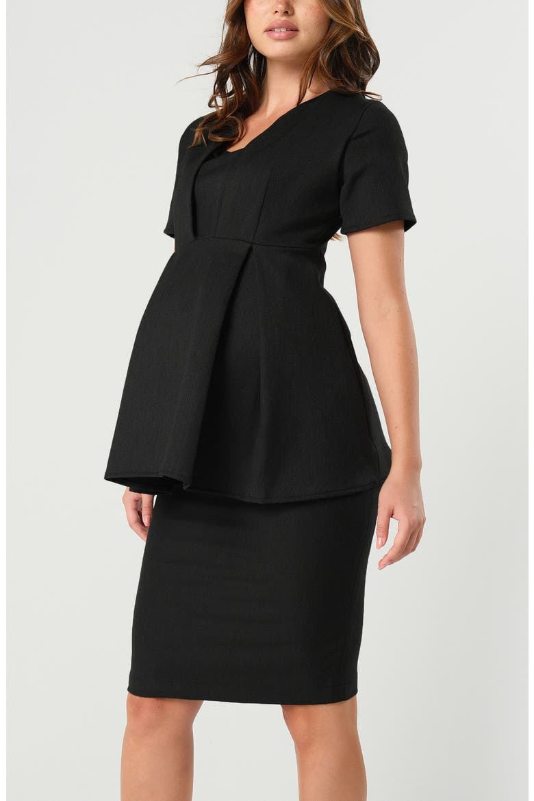 Women's Short Sleeve Empire Waist Maternity & Nursing Suit Top in Italian Stretch Fabric, Alternate, color, Black