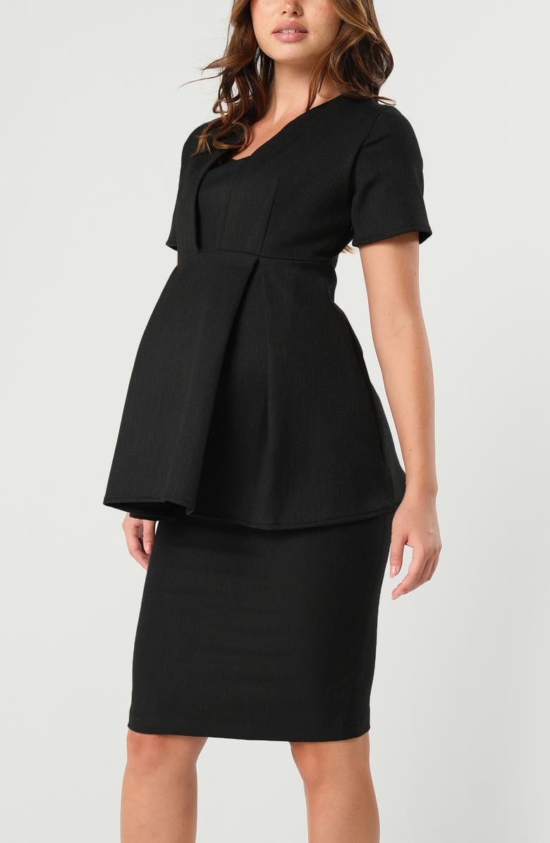 Marion Petite Women's Short Sleeve Empire Waist Maternity & Nursing Suit Top in Italian Stretch Fabric, Alternate, color, Black