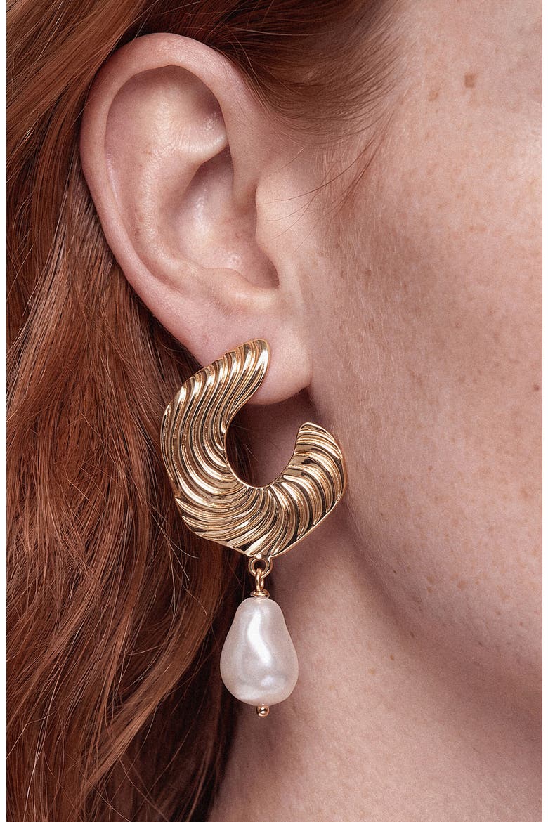 Textured Imitation Pearl Drop Earrings, Alternate, color, GOLD