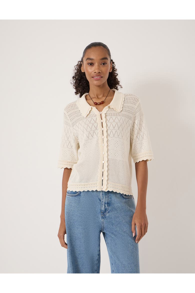 Pointelle Cotton Cardigan, Main, color, Stone White