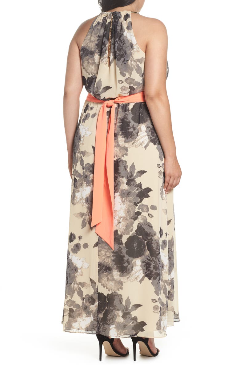 Eliza J Halter Floral Print Chiffon High/Low Dress, Alternate, color, 