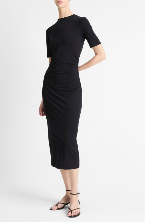 Vince Short-sleeve Side Drape Midi Dress In Coastal