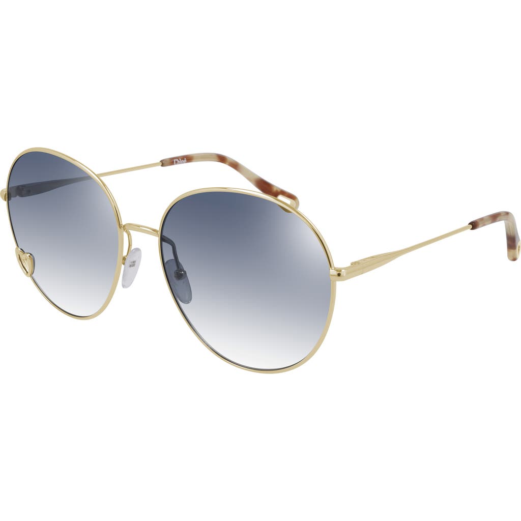 Chloé 61mm Gradient Round Sunglasses In Gold/blue Gradient