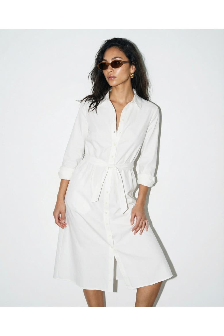 The Long Sleeve Midi Dress, Alternate, color, White