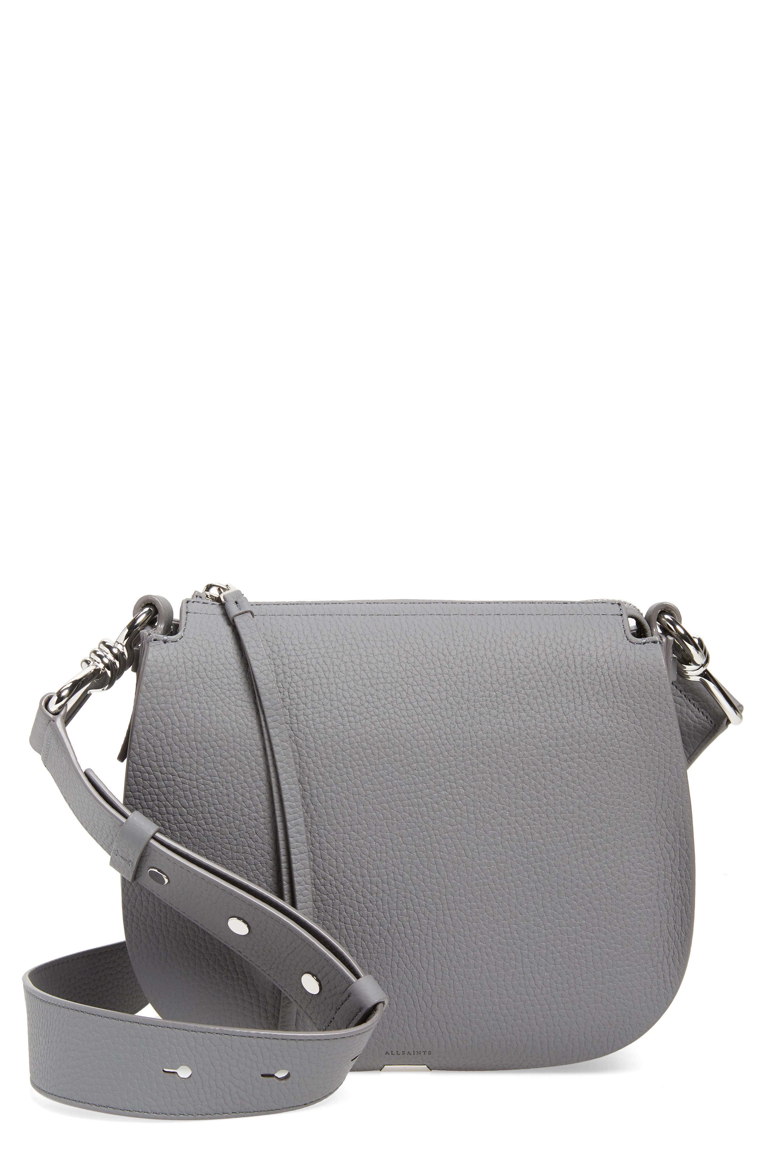 Captain Round Leather Crossbody Bag, Main, color, MIST GREY