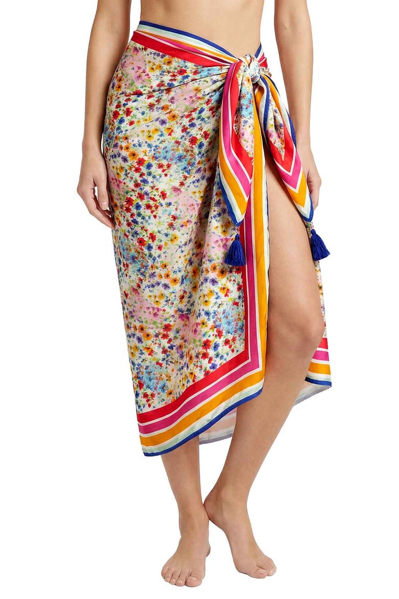 Melanie Border Print Pareo Cover-Up, Main, color, Wildflower Patch