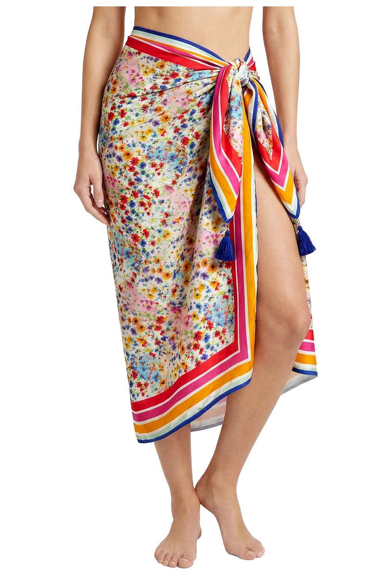 Change of Scenery Melanie Border Print Pareo Cover-Up, Main, color, Wildflower Patch