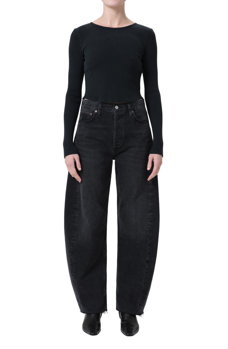 AGOLDE Luna Pieced High Waist Raw Hem Organic Cotton Barrel Jeans, Alternate, color, 