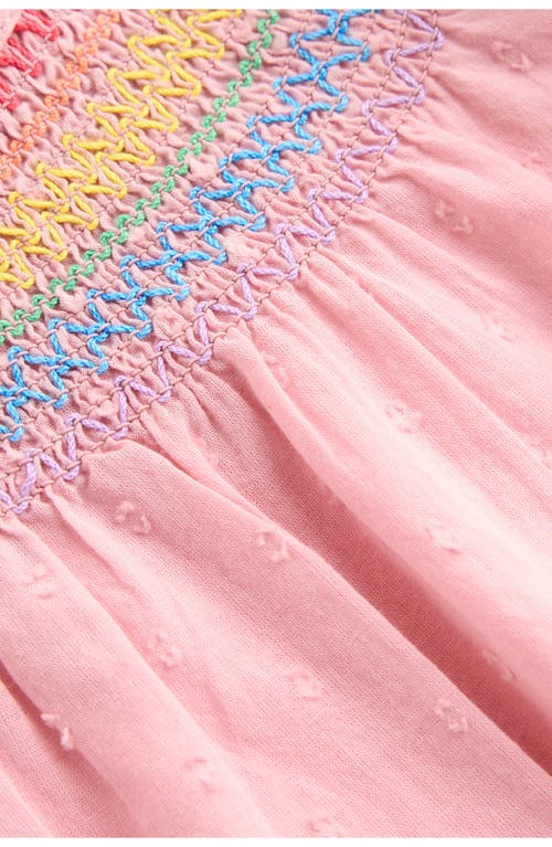 Mini Boden Kids' Embroidered Smocked Cotton Top In Vintage Pink
