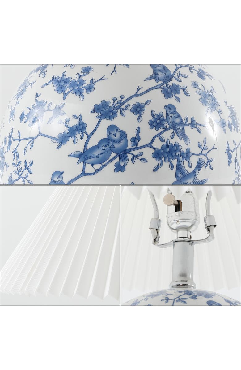 JONATHAN Y Shishen Cottage Classic Chinoiserie Ceramic Orb LED Table Lamp with Pleated Shade, Alternate, color, White/Blue