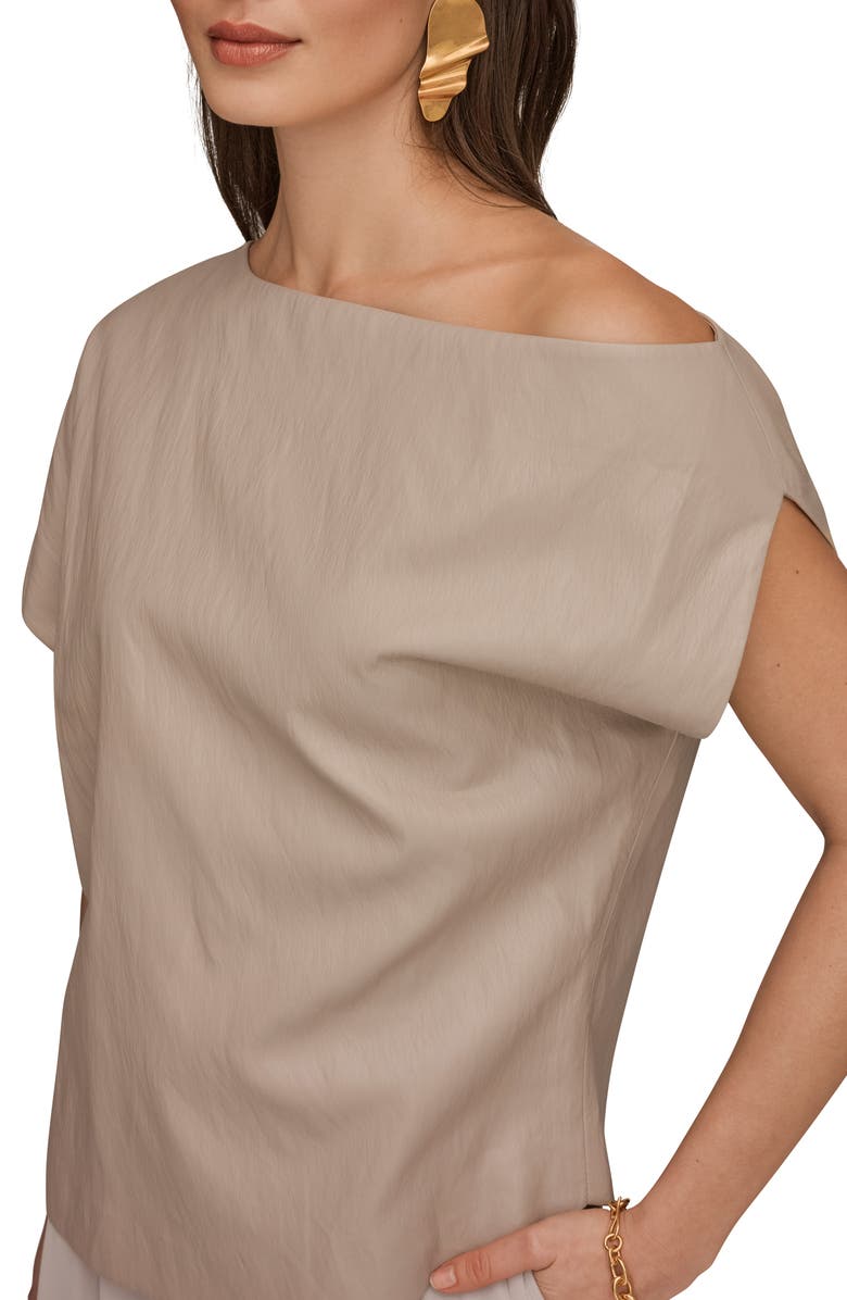 Donna Karan New York One-Shoulder Faux Leather Top, Alternate, color, Turin