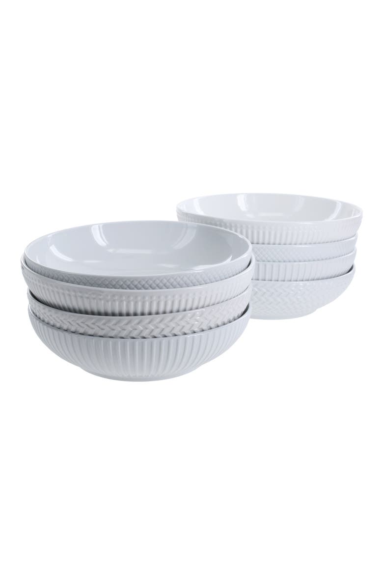 Set of 8 Assorted Textured Pasta Bowls, Main, color, WHITE
