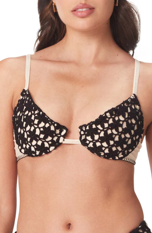 Capittana Savanah Floral Crochet Bikini Top in Black at Nordstrom, Size Large