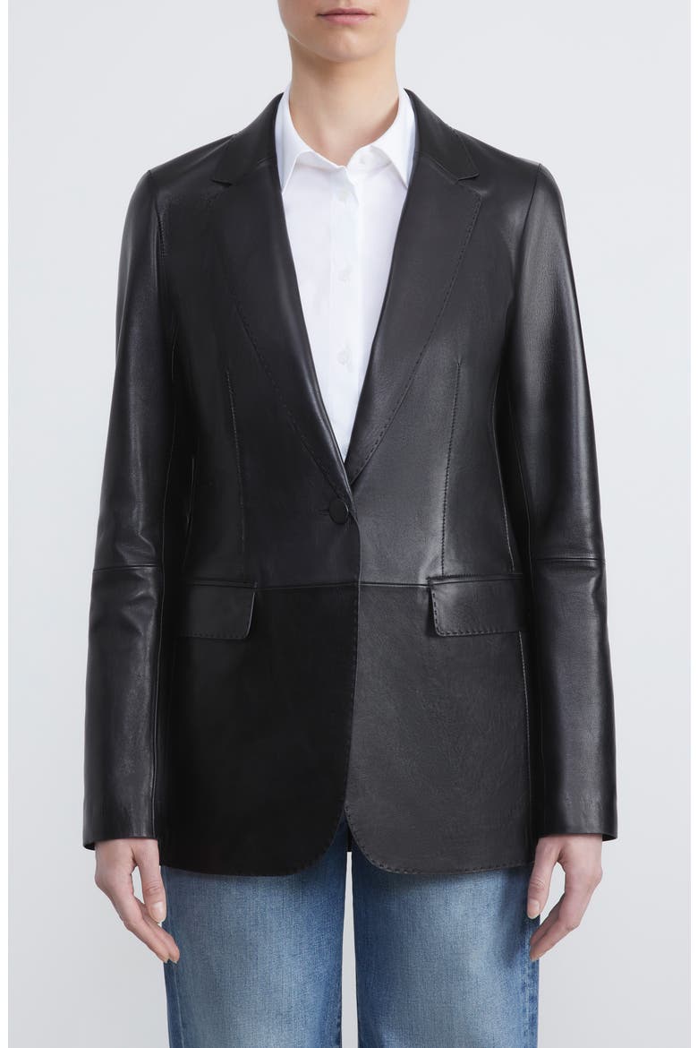 Lambskin Leather Blazer, Main, color, BLACK