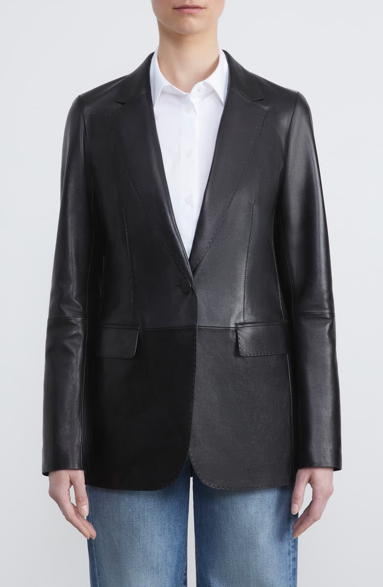 Lafayette 148 New York Lambskin Leather Blazer, Main, color,