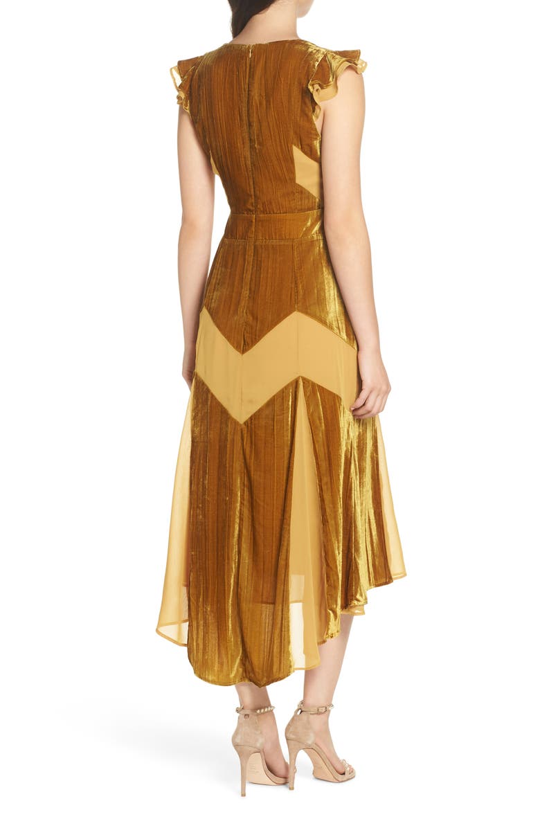 Harlyn Flutter Sleeve Velvet Midi Dress, Alternate, color, 