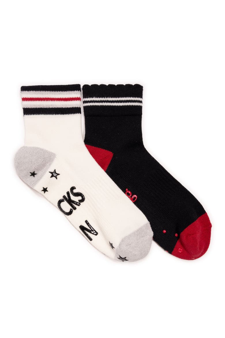 Studio Quarter Crew Cotton Compression Socks 2 Pair Pack, Main, color, Ivory/Black Pack