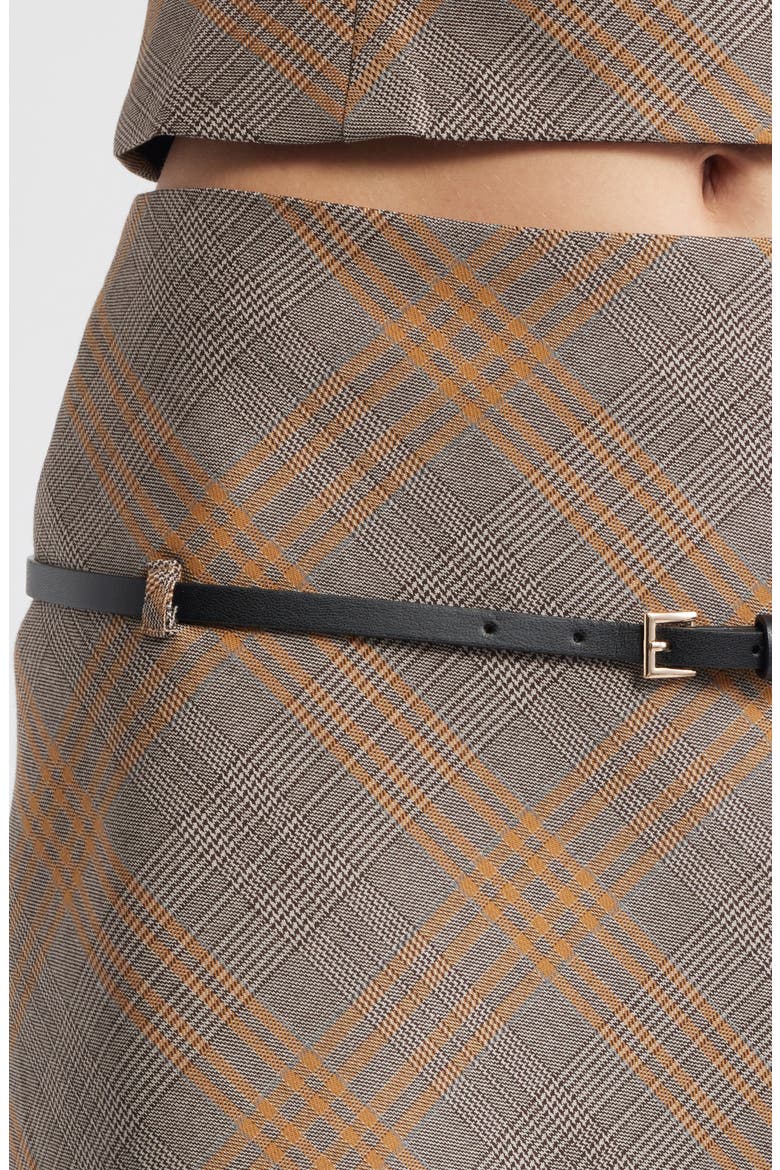 Melo Belted Plaid Minskirt, Alternate, color, BROWN