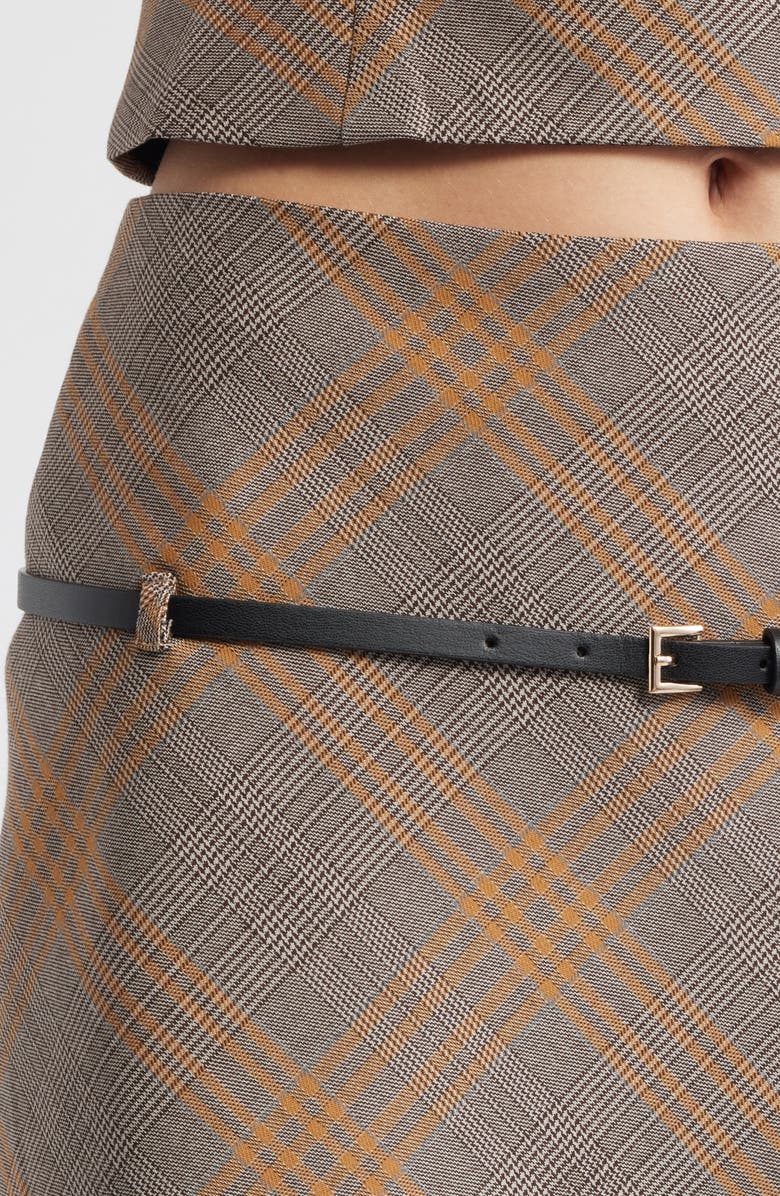 MANGO Melo Belted Plaid Minskirt, Alternate, color, Brown