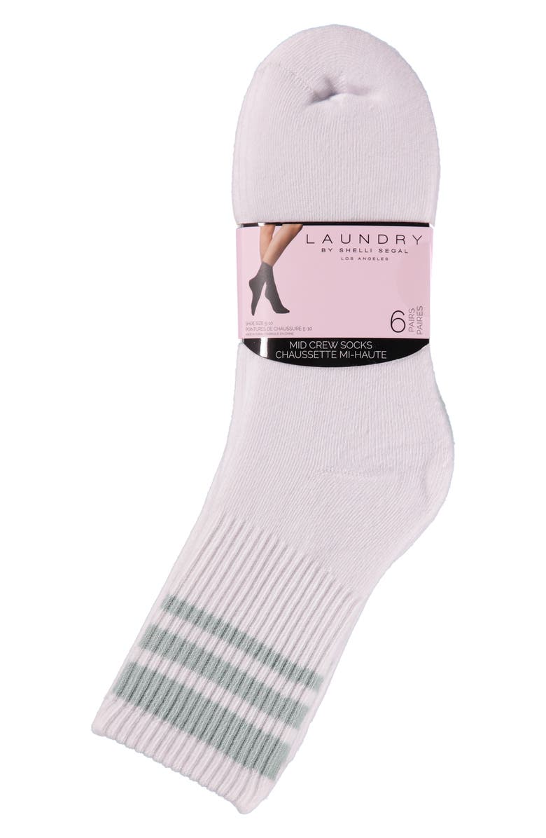 Laundry by Shelli Segal 6-Pack Full Cushion Crew Socks, Alternate, color, Silt Green/ White