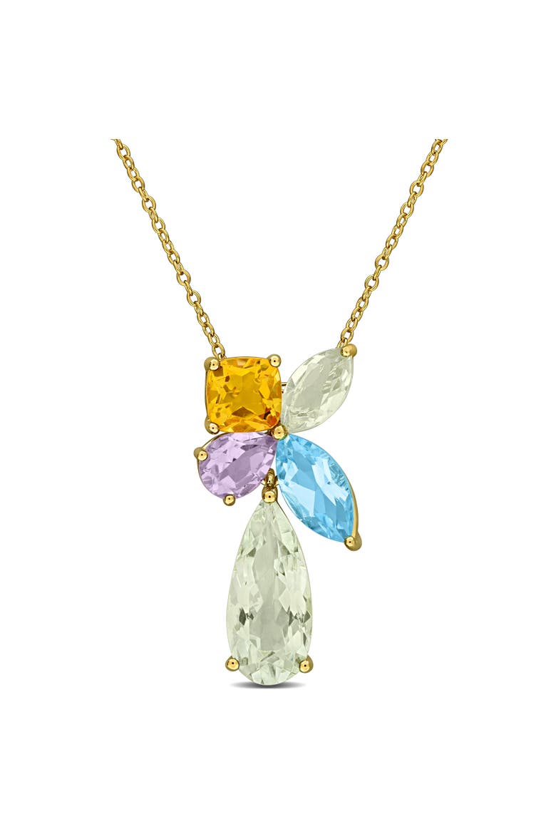 Multi-Gem Cluster Teardrop Pendant Necklace, Main, color, Yellow-Plated Sterling Silver