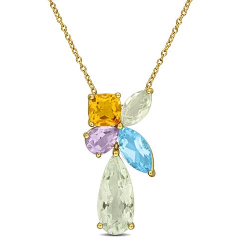 Multi-Gem Cluster Teardrop Pendant Necklace