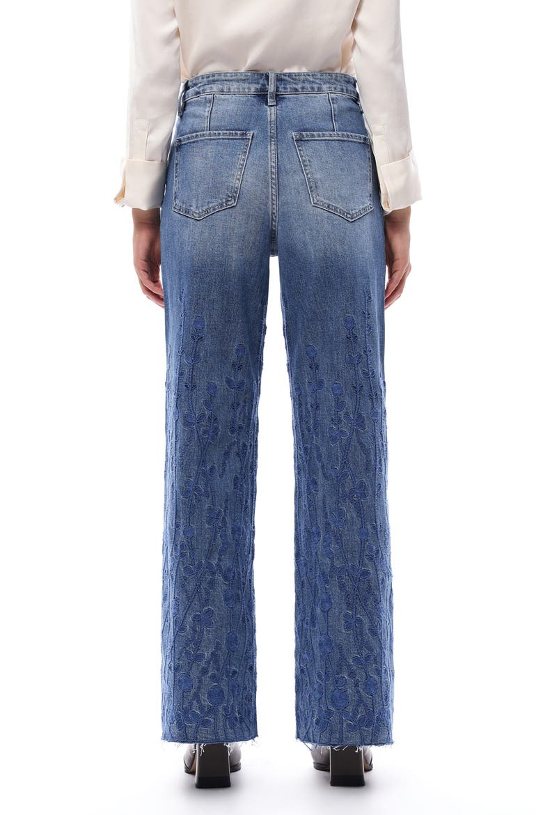 Embroidered High Waist Wide Leg Jeans, Alternate, color, MEDIUM BLUE